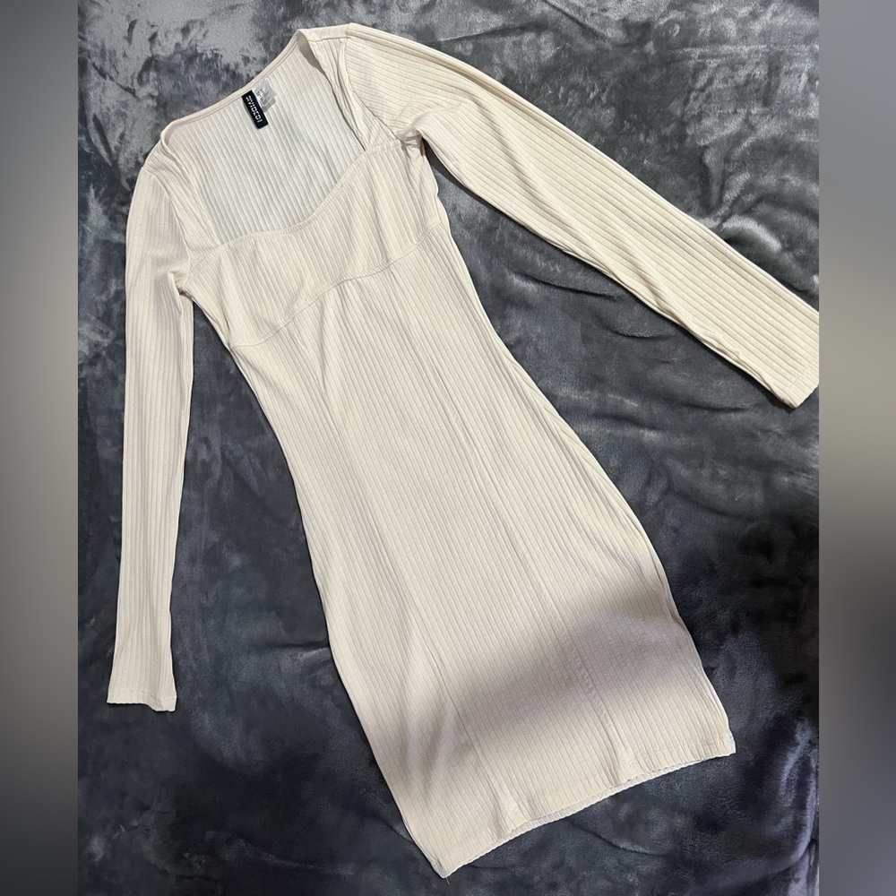 Ribbed Dress Cream, Solid-color